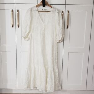 Zara Cream Eyelet Midi Dress